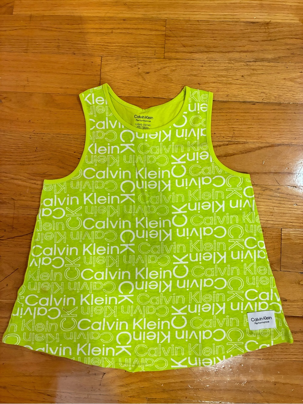Calvin Klein Girls Lime Green Allover Logo Tank Top